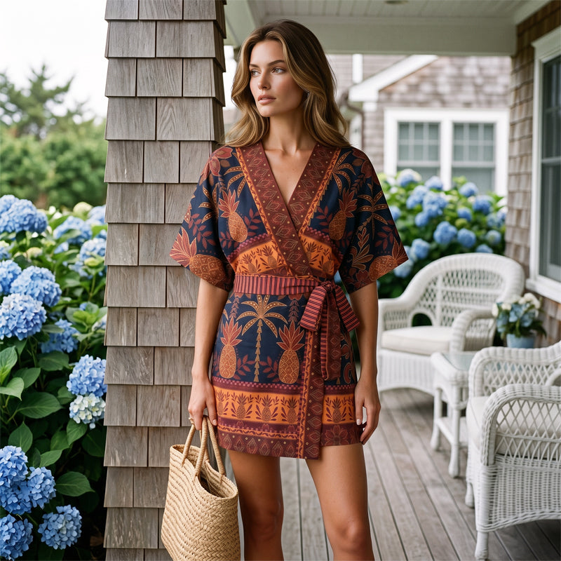 📢📢50% OFF !! ⏰Women's Tropical Print V-Neck Wrap Romper