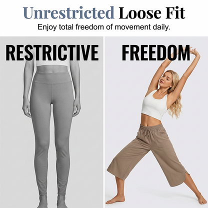Women's Solid-Color Loose-Fit Cropped Pants