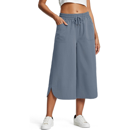 Women's Solid-Color Loose-Fit Cropped Pants