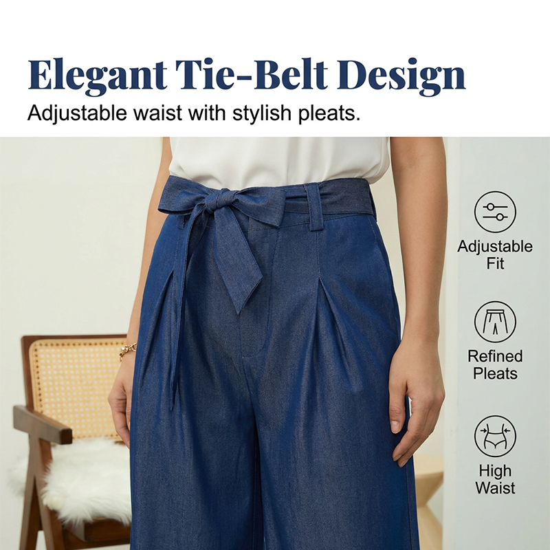Women's High-Waist Wide-Leg Pants with Tie-Belt