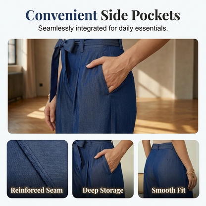 Women's High-Waist Wide-Leg Pants with Tie-Belt