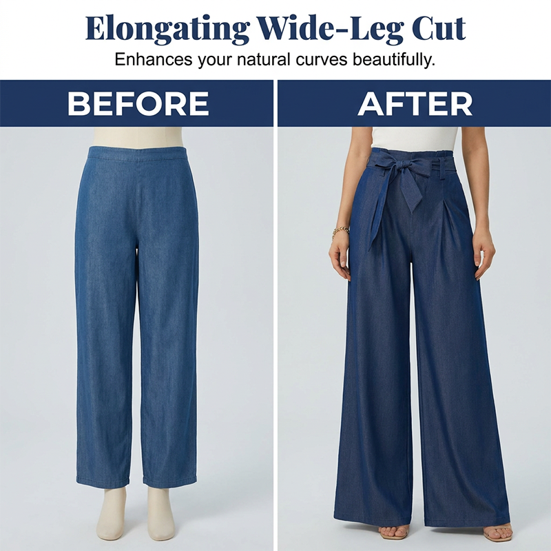 Women's High-Waist Wide-Leg Pants with Tie-Belt