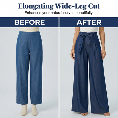 Women's High-Waist Wide-Leg Pants with Tie-Belt