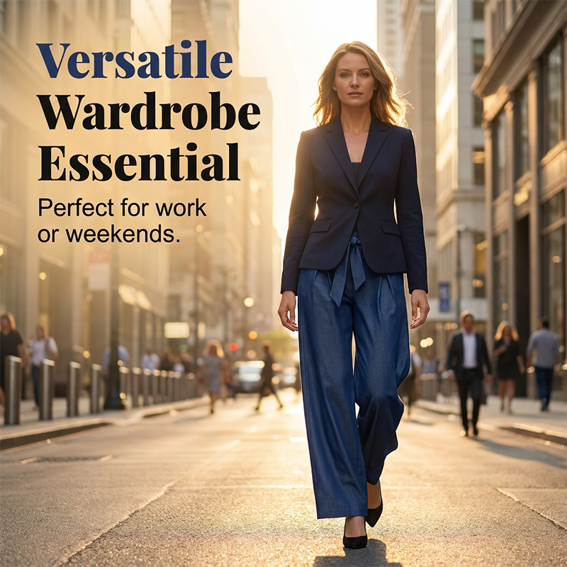 Women's High-Waist Wide-Leg Pants with Tie-Belt