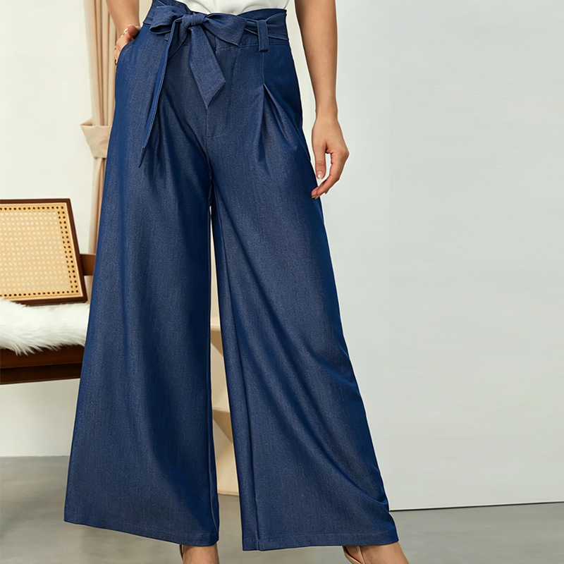Women's High-Waist Wide-Leg Pants with Tie-Belt