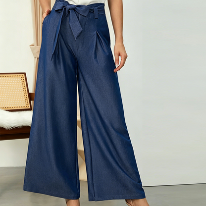 Women's High-Waist Wide-Leg Pants with Tie-Belt