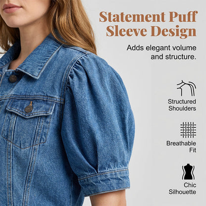 🧥 50% OFF NOW!🎀 Women's Puff Short Sleeve Cropped Denim Jacket