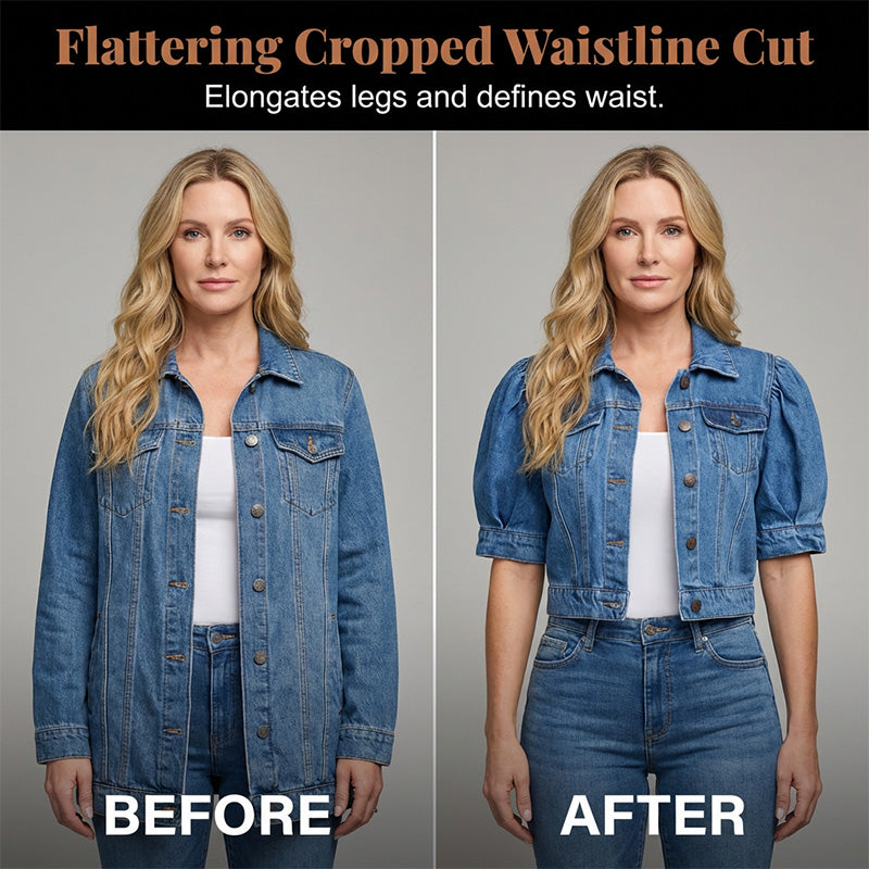 🧥 50% OFF NOW!🎀 Women's Puff Short Sleeve Cropped Denim Jacket