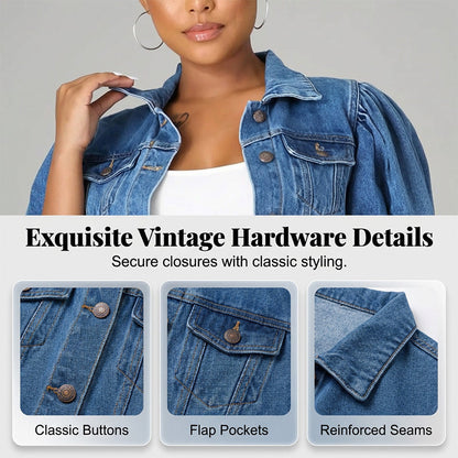 🧥 50% OFF NOW!🎀 Women's Puff Short Sleeve Cropped Denim Jacket