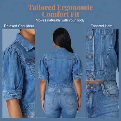 🧥 50% OFF NOW!🎀 Women's Puff Short Sleeve Cropped Denim Jacket