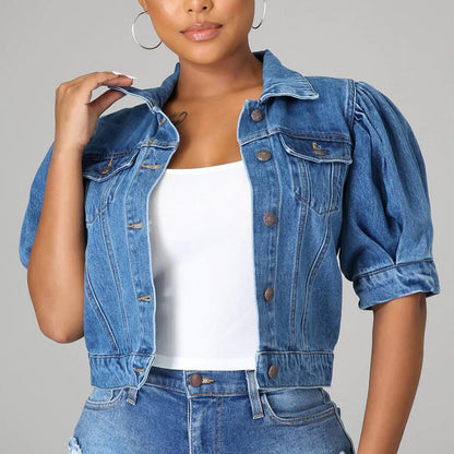 🧥 50% OFF NOW!🎀 Women's Puff Short Sleeve Cropped Denim Jacket