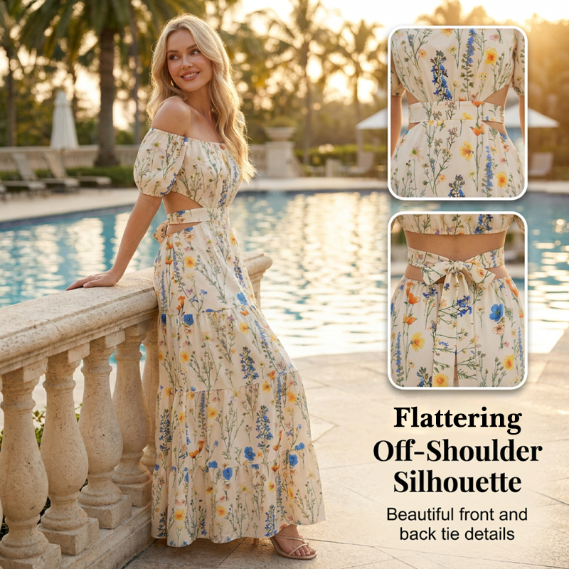 💃Floral Off-Shoulder Cut-Out Maxi Dress🌸✨