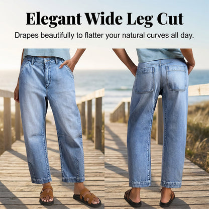 📢📢50% OFF !! ⏰Women's High Waisted Cropped Barrel Jeans