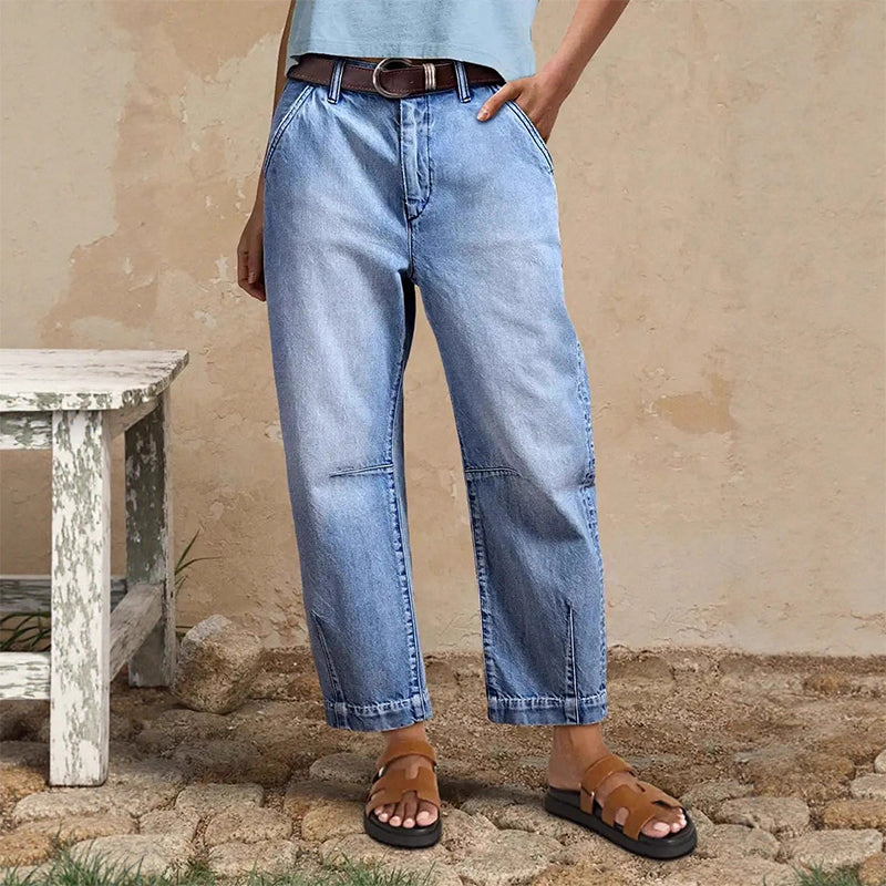 📢📢50% OFF !! ⏰Women's High Waisted Cropped Barrel Jeans