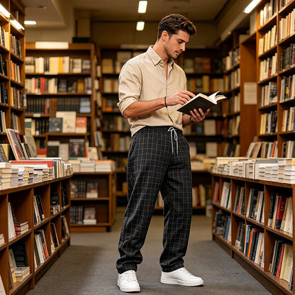Men's Plus Size Plaid Drawstring Trousers