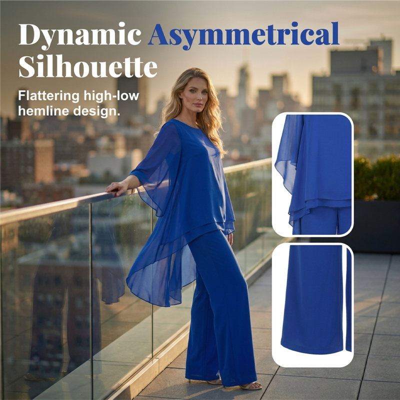 Women's Loose High-Low Top & Wide-Leg Pants Set
