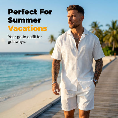 👔 50% OFF NOW!🌊 Men's Textured Camp Collar Shirt – Crinkle & No-Iron – Breathable Summer Top ✨
