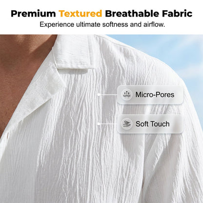 👔 50% OFF NOW!🌊 Men's Textured Camp Collar Shirt – Crinkle & No-Iron – Breathable Summer Top ✨
