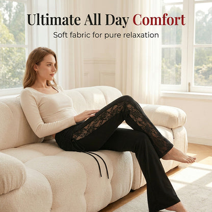 Women's Ruched Lace Panel Flare Pants