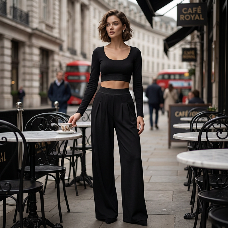✨Women's Casual Crop Top & Wide Leg Pants Set