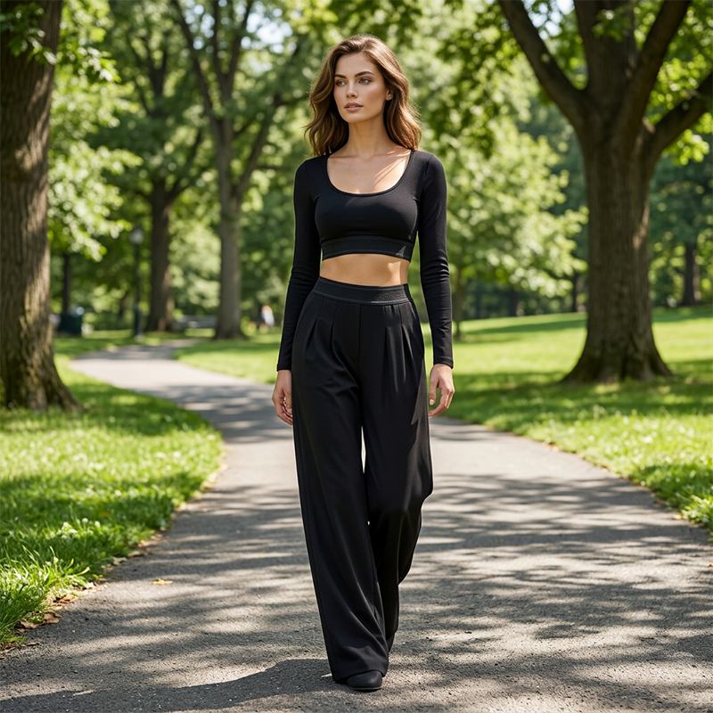 ✨Women's Casual Crop Top & Wide Leg Pants Set