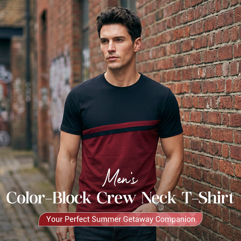 👕 LIMITED-TIME 50% OFF! ✨ Men's Color-Block Crew Neck T-Shirt – Modern, Casual, Comfortable 🧢