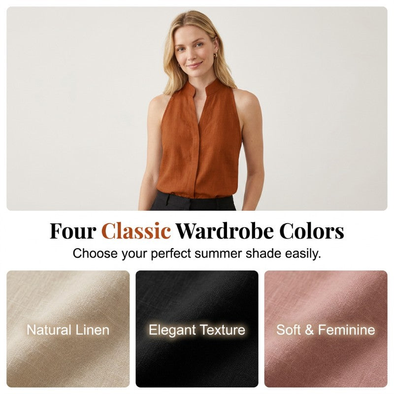 Summer Sleeveless Stand Collar V-Neck Top