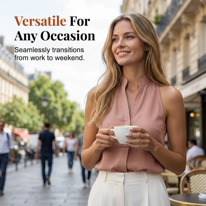 Summer Sleeveless Stand Collar V-Neck Top
