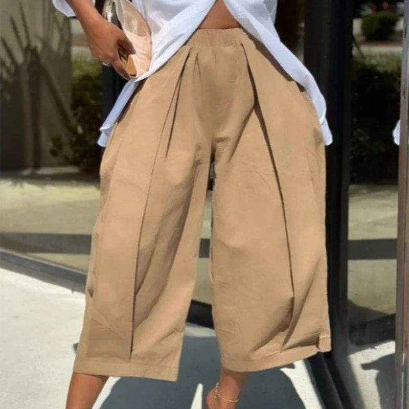 👖 50% OFF NOW!✨ Women's Pleated Wide-Leg Pants – Elastic Waist & Cropped – Chic & Comfy 🌿