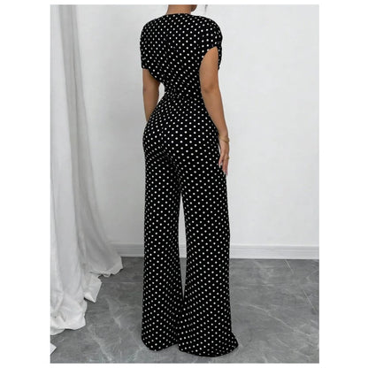 👖 LIMITED-TIME 50% OFF! ✨ Elegant Asymmetrical Polka Dot Jumpsuit – Wide Leg, Waist Tie, 3 Colors 🍷