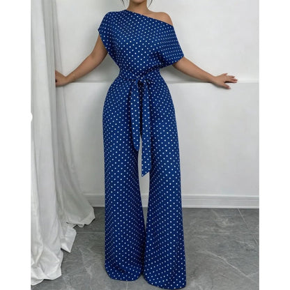 👖 LIMITED-TIME 50% OFF! ✨ Elegant Asymmetrical Polka Dot Jumpsuit – Wide Leg, Waist Tie, 3 Colors 🍷