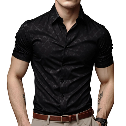🖤 Men's Textured Black Shirt – Diamond Jacquard & Athletic Fit – Stylish Essential 🔥