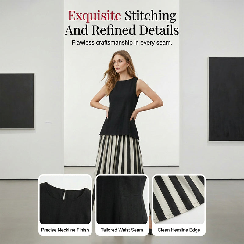 Women's Sleeveless Top & Striped Skirt Set