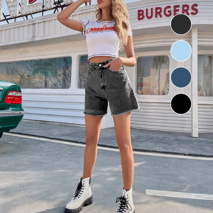 💐 Women’s High-Waisted A-Line Denim Shorts – Relaxed Fit, Mid-Thigh Length with Pockets 👖☀️