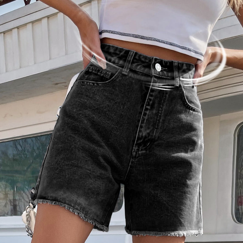 💐 Women’s High-Waisted A-Line Denim Shorts – Relaxed Fit, Mid-Thigh Length with Pockets 👖☀️