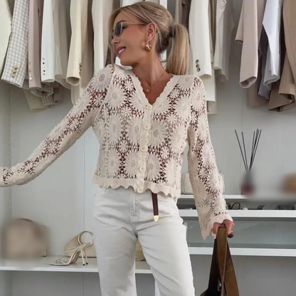 Women's Floral Crochet Knit Cardigan