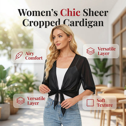 🦋 LIMITED-TIME 50% OFF! ✨ Women's Chiffon Tie-Front Top – Sheer, Cropped, Elegant 🍃