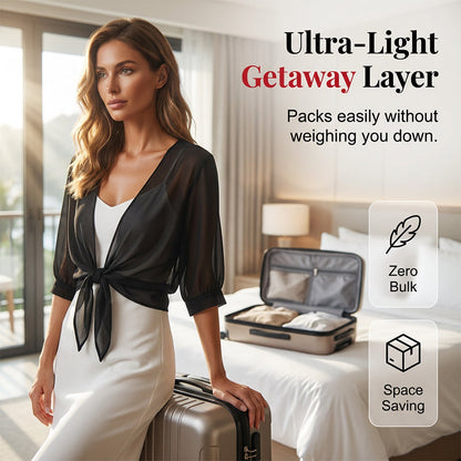 🦋 LIMITED-TIME 50% OFF! ✨ Women's Chiffon Tie-Front Top – Sheer, Cropped, Elegant 🍃