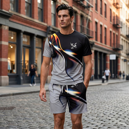 ⏳🔥LIMITED-TIME 50% OFF! 👕 Men’s Abstract Print T-Shirt & Shorts Set – Bold Style & Summer Comfort ✨