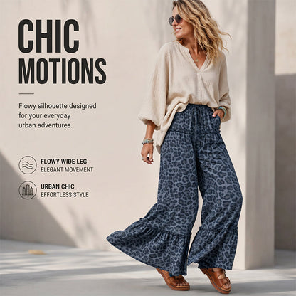 🐆 LIMITED-TIME 50% OFF! ✨ Women's Leopard Print Pants – Ruffle Hem, Wide-Leg, Chic 🌿