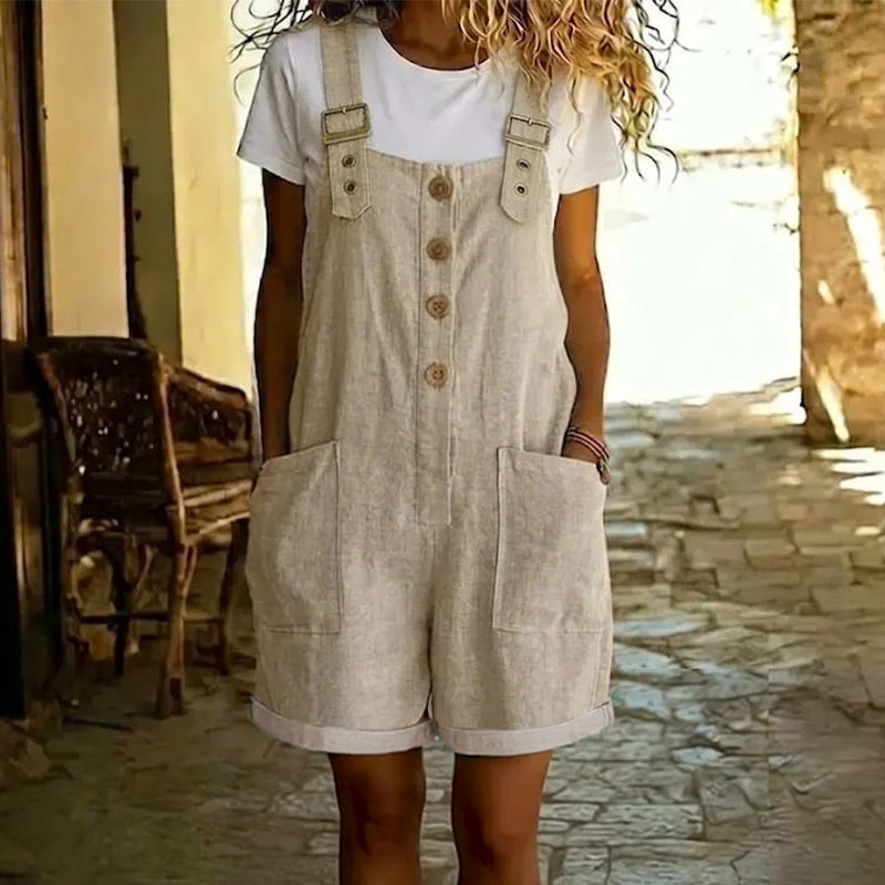📢📢50% OFF !! ⏰Retro Solid Color Romper with Adjustable Straps