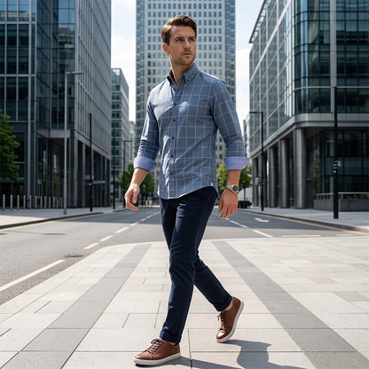 ✨Men's Modern Fit Windowpane Shirt – Contrast Details, Button-Down, Premium Blend 🍁