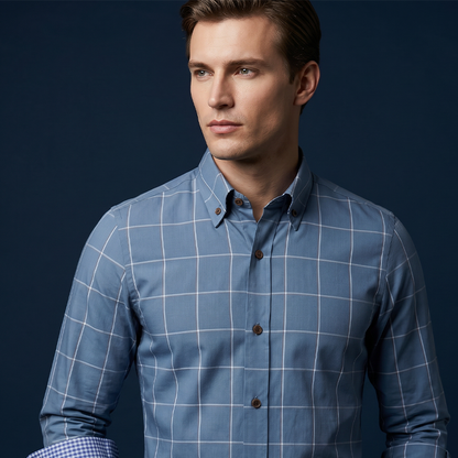 ✨Men's Modern Fit Windowpane Shirt – Contrast Details, Button-Down, Premium Blend 🍁