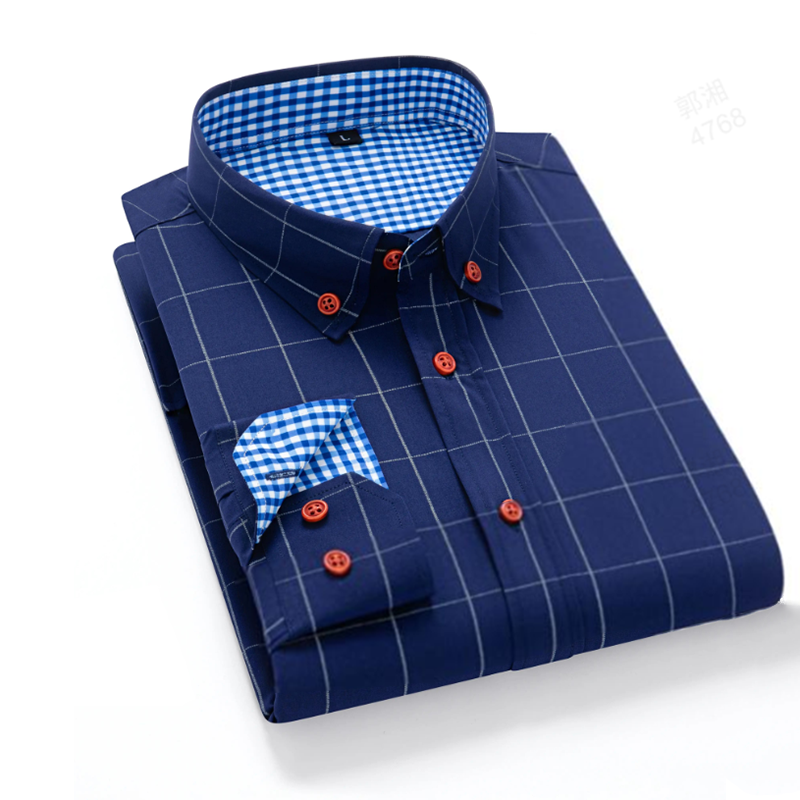 ✨Men's Modern Fit Windowpane Shirt – Contrast Details, Button-Down, Premium Blend 🍁