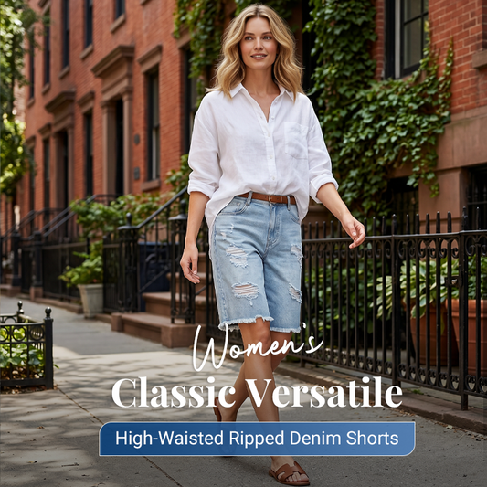 ✨ Women's High-Waisted Ripped Denim Shorts – Distressed, Cropped, Casual 🍁