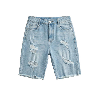 ✨ Women's High-Waisted Ripped Denim Shorts – Distressed, Cropped, Casual 🍁