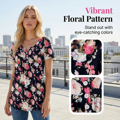 🌸Women’s Flowy Floral Button-Up Tee – Casual, Breezy, Versatile