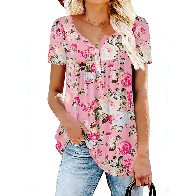 🌸Women’s Flowy Floral Button-Up Tee – Casual, Breezy, Versatile
