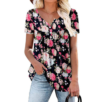 🌸Women’s Flowy Floral Button-Up Tee – Casual, Breezy, Versatile