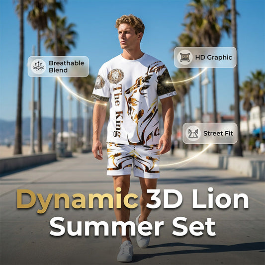 Men's Lion Graphic Set – Bold, Breathable, Urban Cool